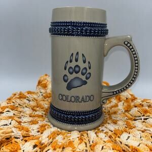Vintage Pottery Beer Stein With Bear Claw And The Word “Colorado”